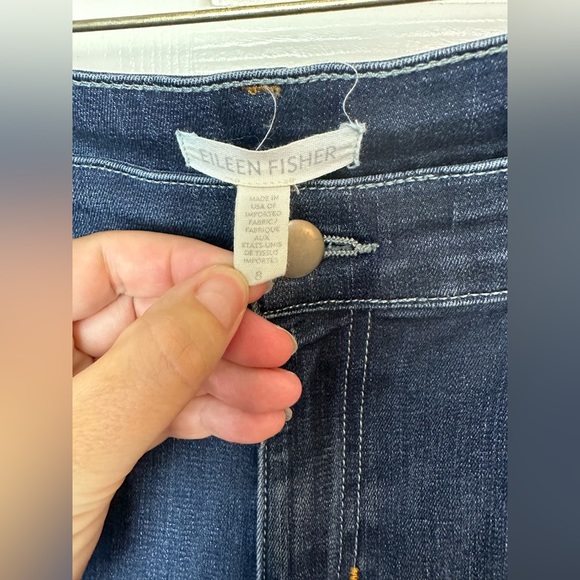 EILEEN FISHER Organic Cotton Denim Jeans Mid Rise Straight Bootcut Leg Dark Wash - Picture 5 of 8